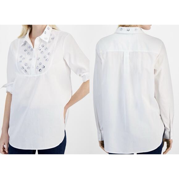 TOMMY HILFIGER CLASSIC COTTON WHITE 1/4 BUTTON CLOSURE SHIRT SIZE XS - Picture 1 of 4